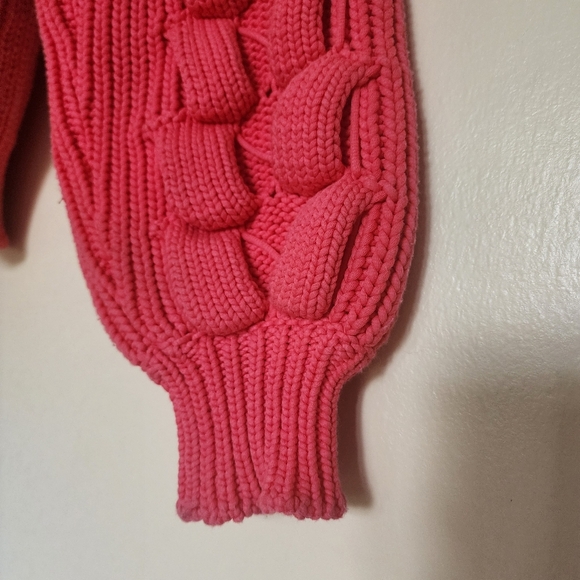 IRO Arwy Chunky Cable Oversized V-Neck Sweater 3D Knit Bubblegum Pink Size XS - Picture 7 of 13